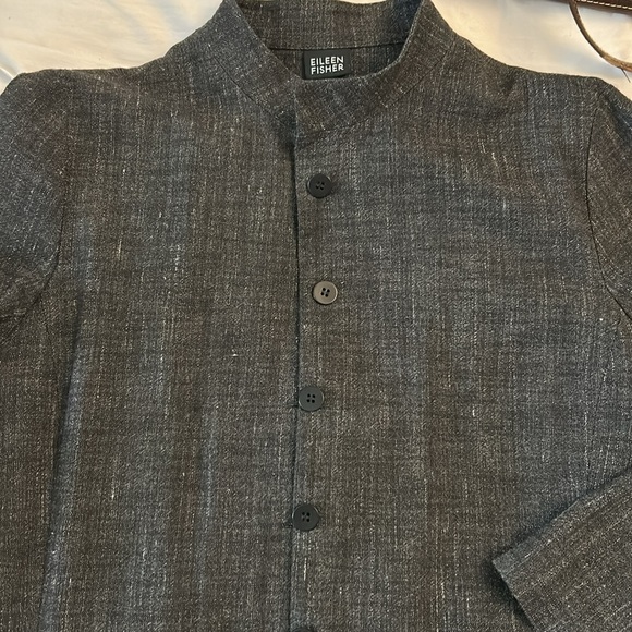 EILEEN FISHER Cotton Linen Women's Black Gray Charcoal Jacket Blazer Size Medium - Picture 6 of 14